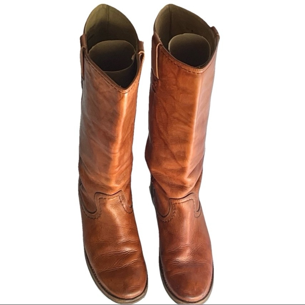 Frye Celia X Stitch 76324 Women's Tall Cognac Leather Riding Boots SZ 7 1/2 READ
